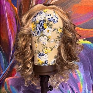 CSC Cecily Triple Shot Blonde Curly Blonde and Brown Synthetic Standard Wig